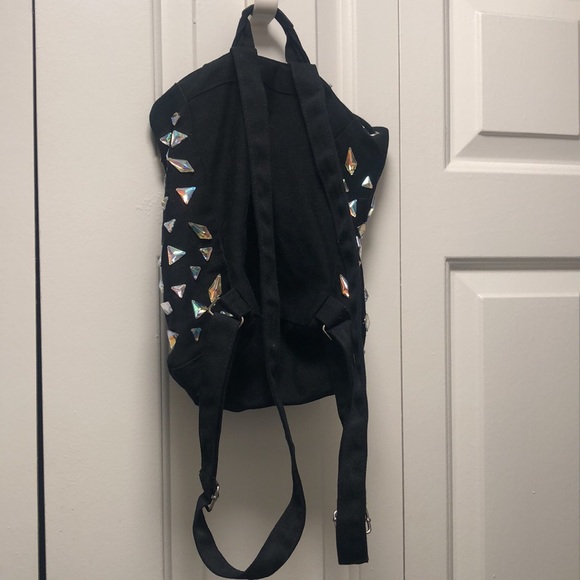 victory secret pink Women’s Black Mini Backpack with Large Gem Stones - Picture 15 of 16